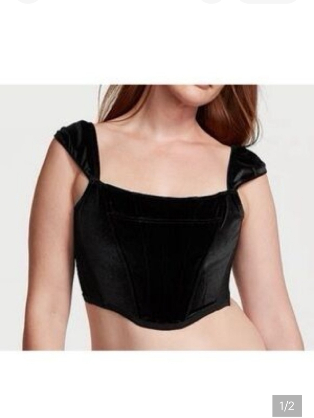 Victoria's Secret Black Velvet Bustier Structured Adjustable Crop Top MedDD NWOT